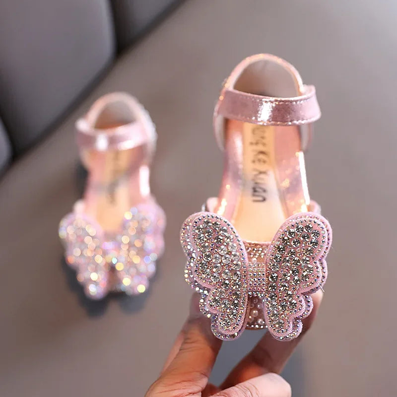 Kids Girls Glitter Butterfly Design Soft Wedding Sandals
