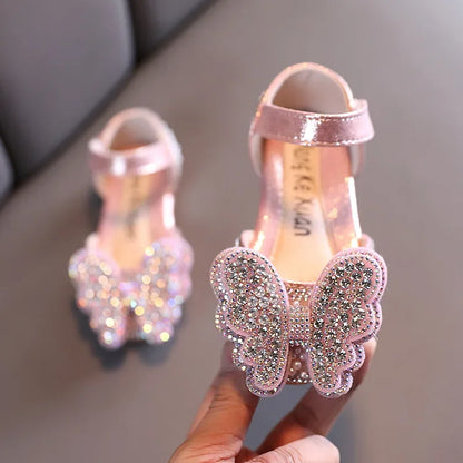 Kids Girls Glitter Butterfly Design Soft Wedding Sandals