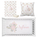 Baby Shower Gift: Customized Blush Gold Floral Bedding Set
