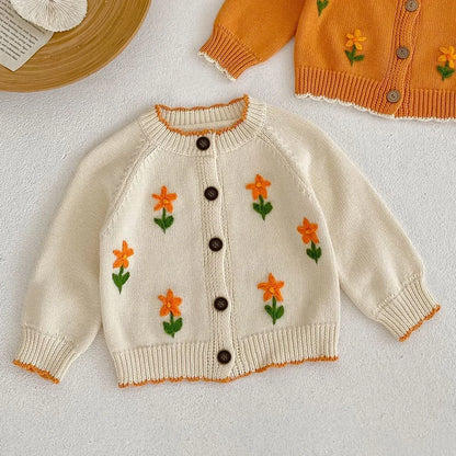 Baby Girl Flower Embroidered Knitted Cardigans childrensterritory