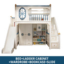 Kids Modren Bunk Bed with Bookcase and Wardrobe childrensterritory