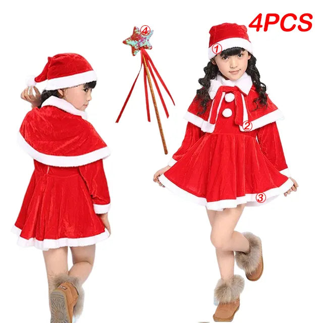 Kids Red Santa Claus Party Dress Set for Christmas childrensterritory