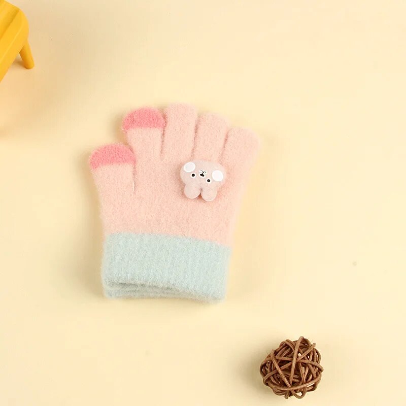 Kids Cartoon Design Furry Coral Fleece Short Gloves Mittens childrensterritory