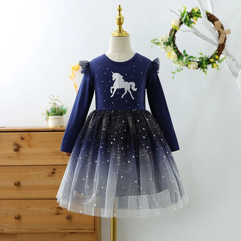 Kids Girls Long Sleeve Sequin Shiny Birthday Party Dresses