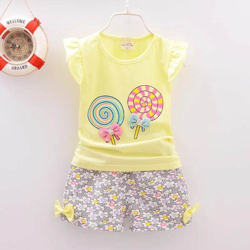 Baby Girls Lollipop Printed Top and Short Pants Summer Clothes Sets childrensterritory
