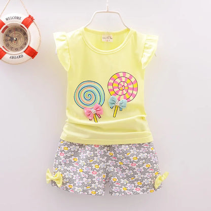 Baby Girls Lollipop Printed Top and Short Pants Summer Clothes Sets childrensterritory