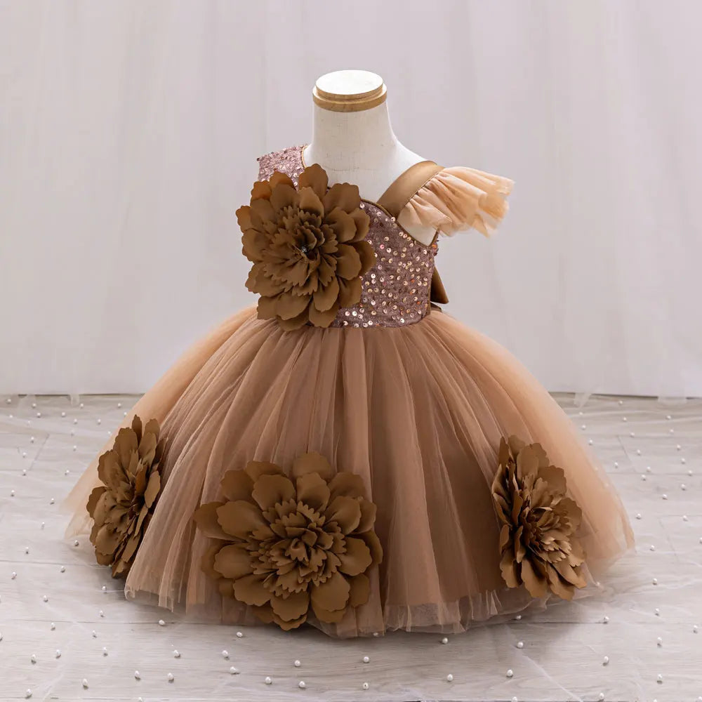 Toddler/Baby Girls Sequin Flower Design Tulle Bridesmaid Gowns