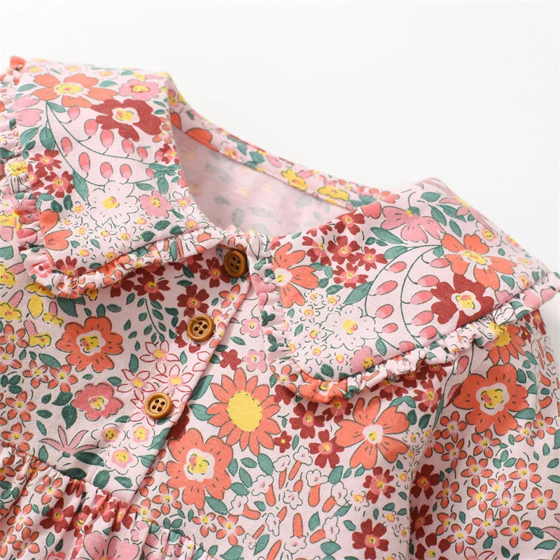 Kids Girls Soft Cotton Long Sleeve Printed Floral Birthday Dresses childrensterritory