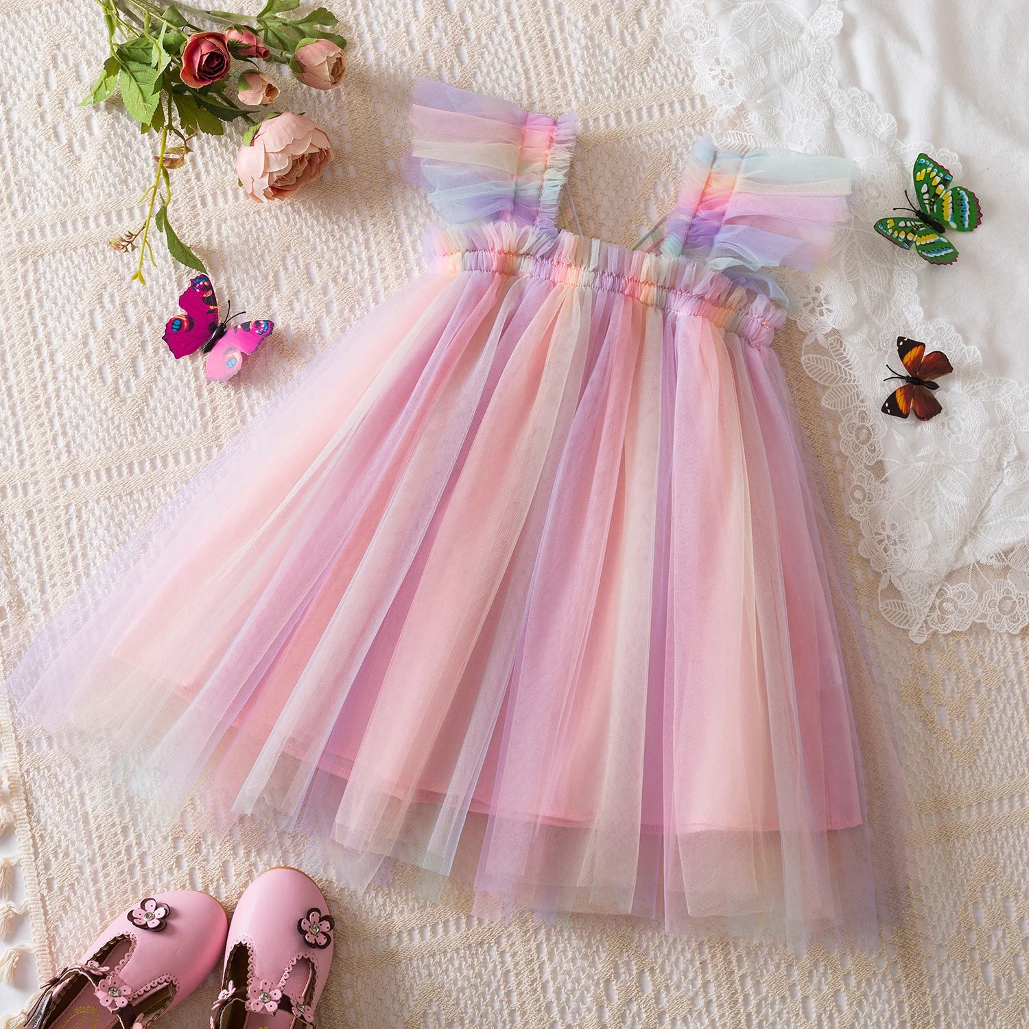 Baby Girls Ruffles Lace Design Birthday Party Princess Dresses
