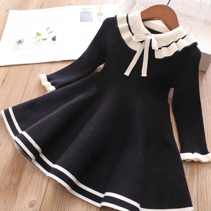 Kids Girls Pleated Knitted Warm Sweater Dresses childrensterritory