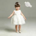 Little Girls Bow Lace Design White Baptism/Bridesmaid Dresses