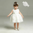 Little Girls Bow Lace Design White Baptism/Bridesmaid Dresses