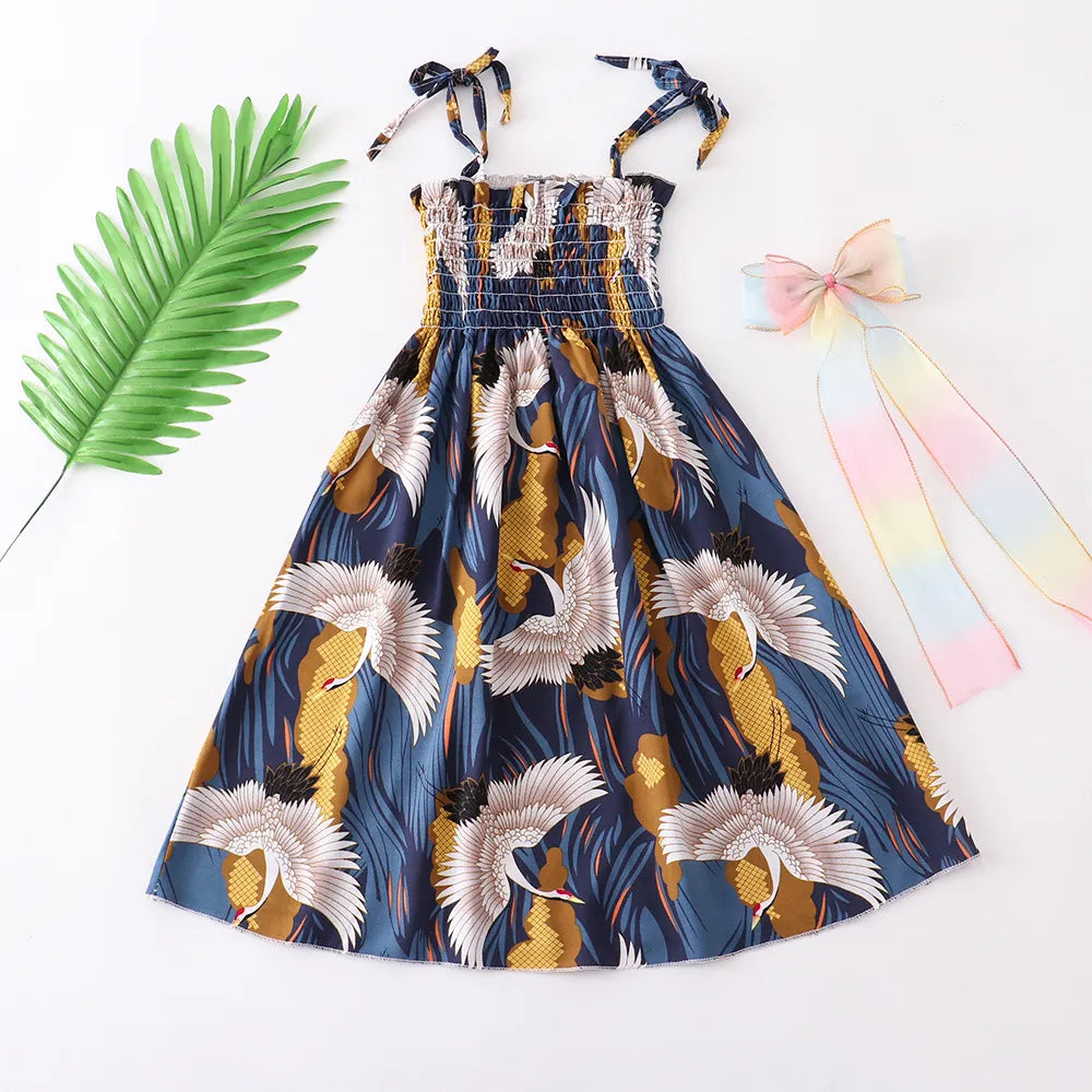 Bohemian Style Kids Girls Floral Sling Ruffles Beach Dresses childrensterritory