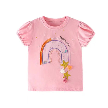 Half-Sleeves Cartoon Print Summer Casual Tops For Girls childrensterritory