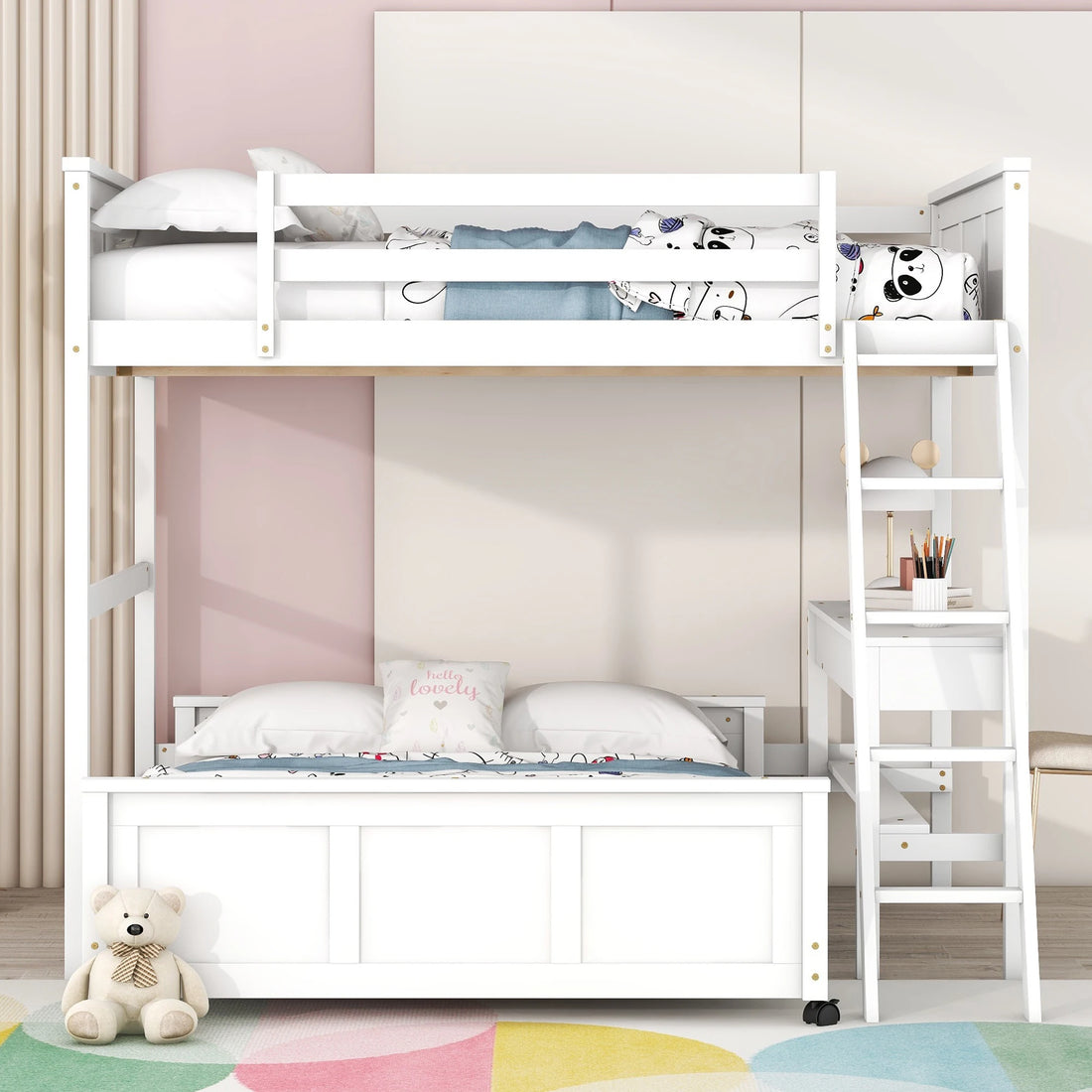 Parent-Child Bunk Bed with Desk and 2 Drawers childrensterritory