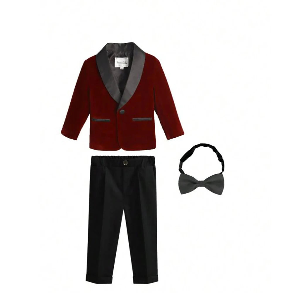 Kids Boys Formal Velvet Suit Set With Bowtie