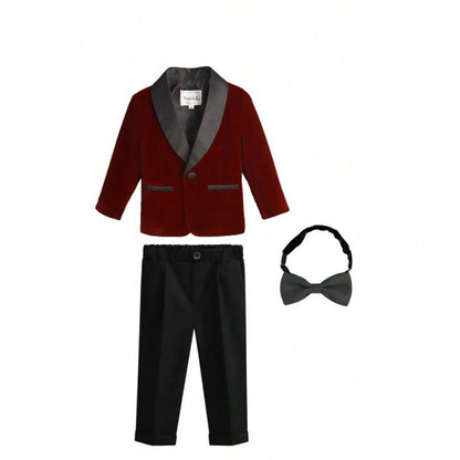 Kids Boys Formal Velvet Suit Set With Bowtie childrensterritory