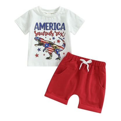 Letters Dinosaur Print Baby/Kids Boys 4th of July Clothing childrensterritory