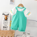Baby Boys Strips T-Shirt Cartoon Print Denim Bib Pants 2Pcs/Set childrensterritory