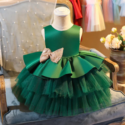 Toddler Girls Lace Embroidery with Big Bow Design Party Gown