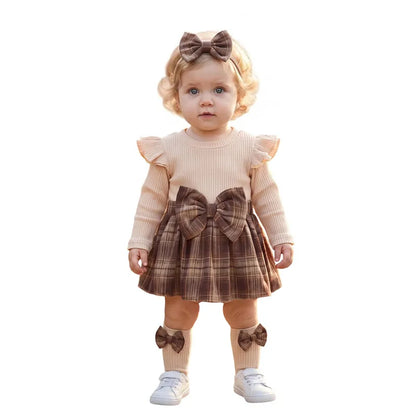 Plaid Print Bow Decor Baby Girls Princess Dress