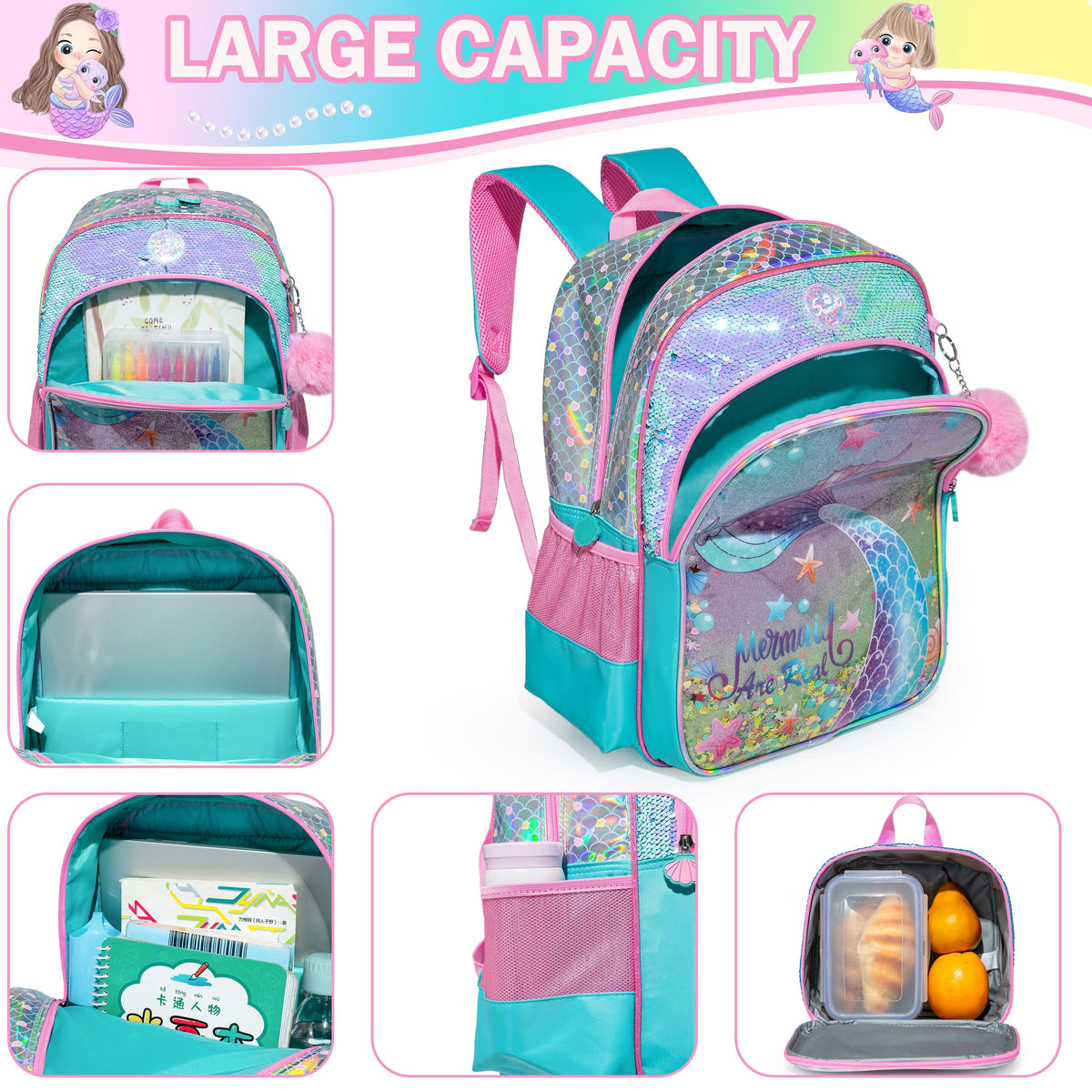 Full Size Cartoon School Backpack Set for Kids Girls childrensterritory