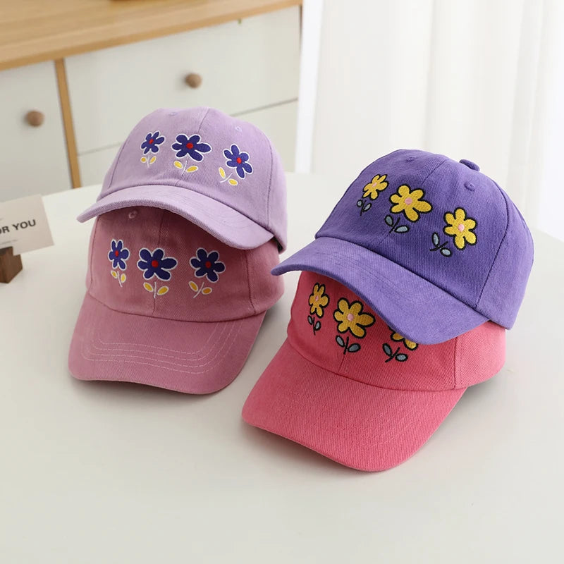 Little Girls Flowers Embroidery Adjustable Sports Caps childrensterritory