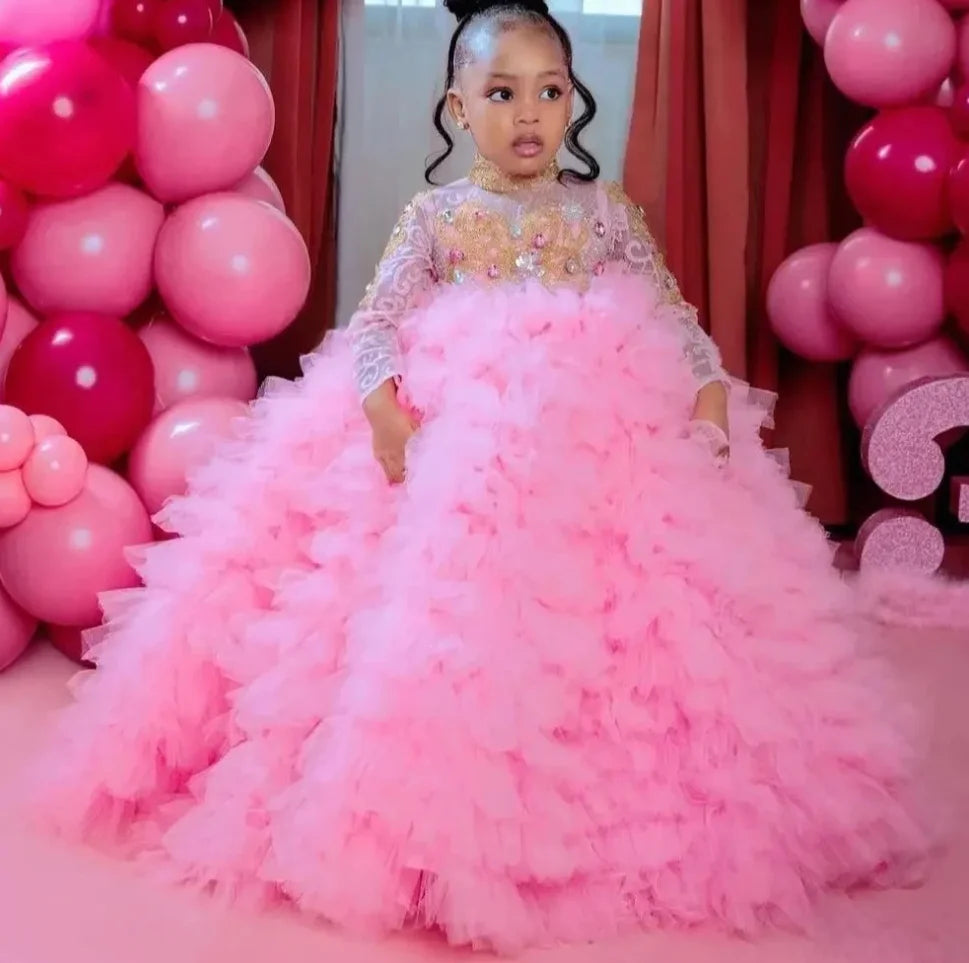 Multi-Tiered Tulle Pink First Communion Dress for Little Girls childrensterritory