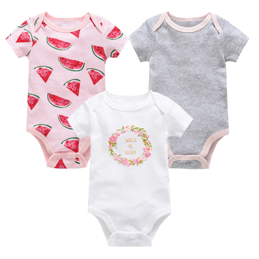 3PCS/Lot Newborn Baby Cartoon Printed Summer Romper