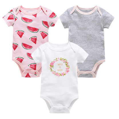 3PCS/Lot Newborn Baby Cartoon Printed Summer Romper