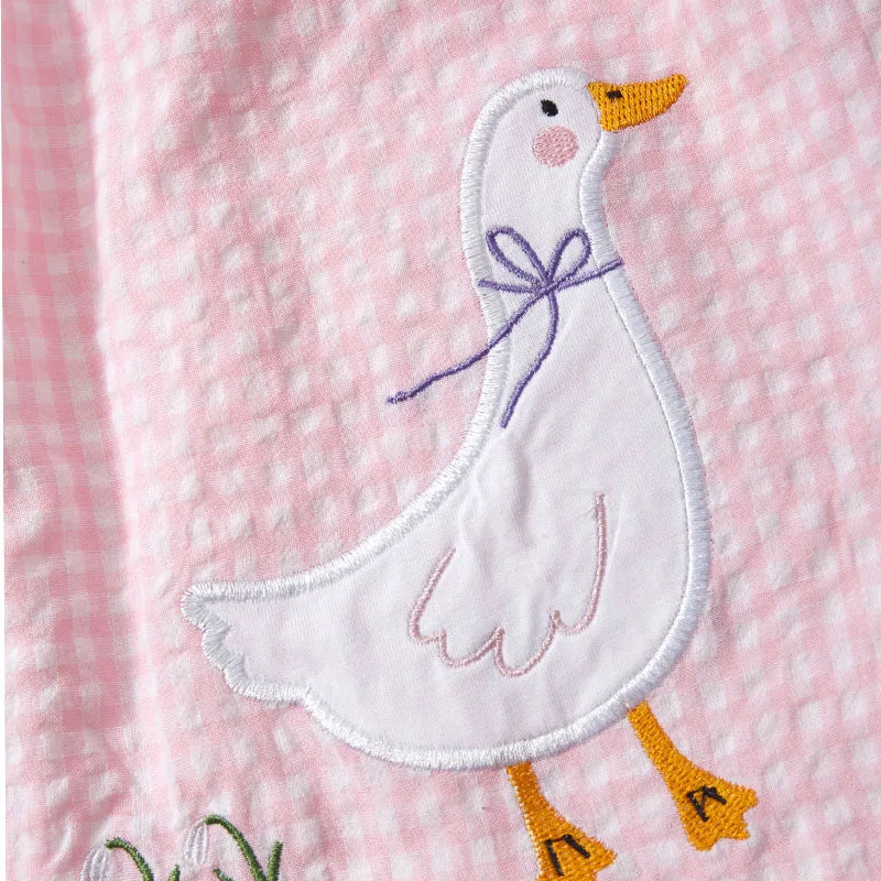 Kids Girls Cartoon Ducks Embroidery Lattice Dresses childrensterritory