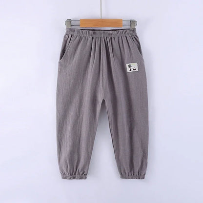 Elastic Waist Solid Color Children Cotton Trousers For Boys Girls