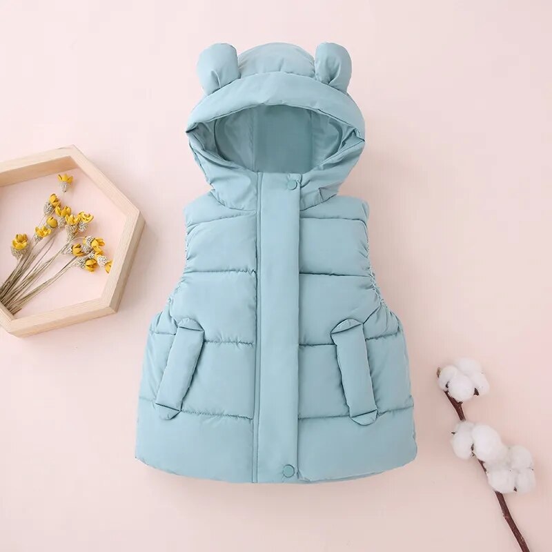 Kids Cotton Padded Hooded Sleeveless Waistcoats childrensterritory