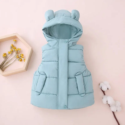 Kids Cotton Padded Hooded Sleeveless Waistcoats childrensterritory