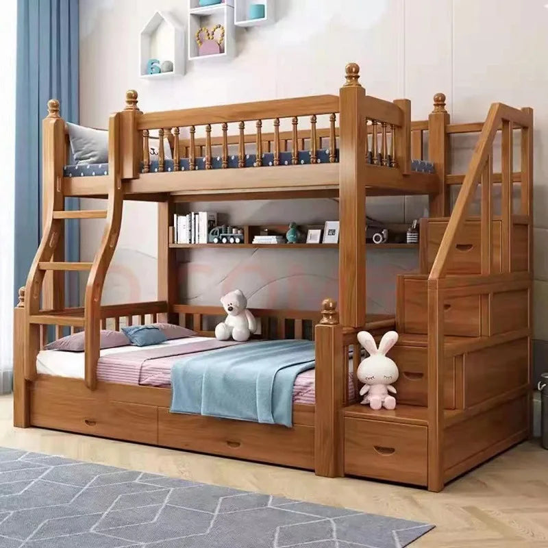 Space Saver Wooden Bunk Bed with Staircase and Storage childrensterritory