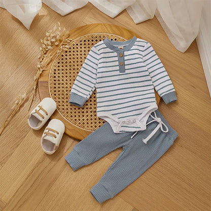 Ribbed Stripe Soft Cotton Romper Pants for Baby childrensterritory