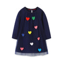 Kids Girls Hearts Applique Long Sleeves Party Dresses childrensterritory