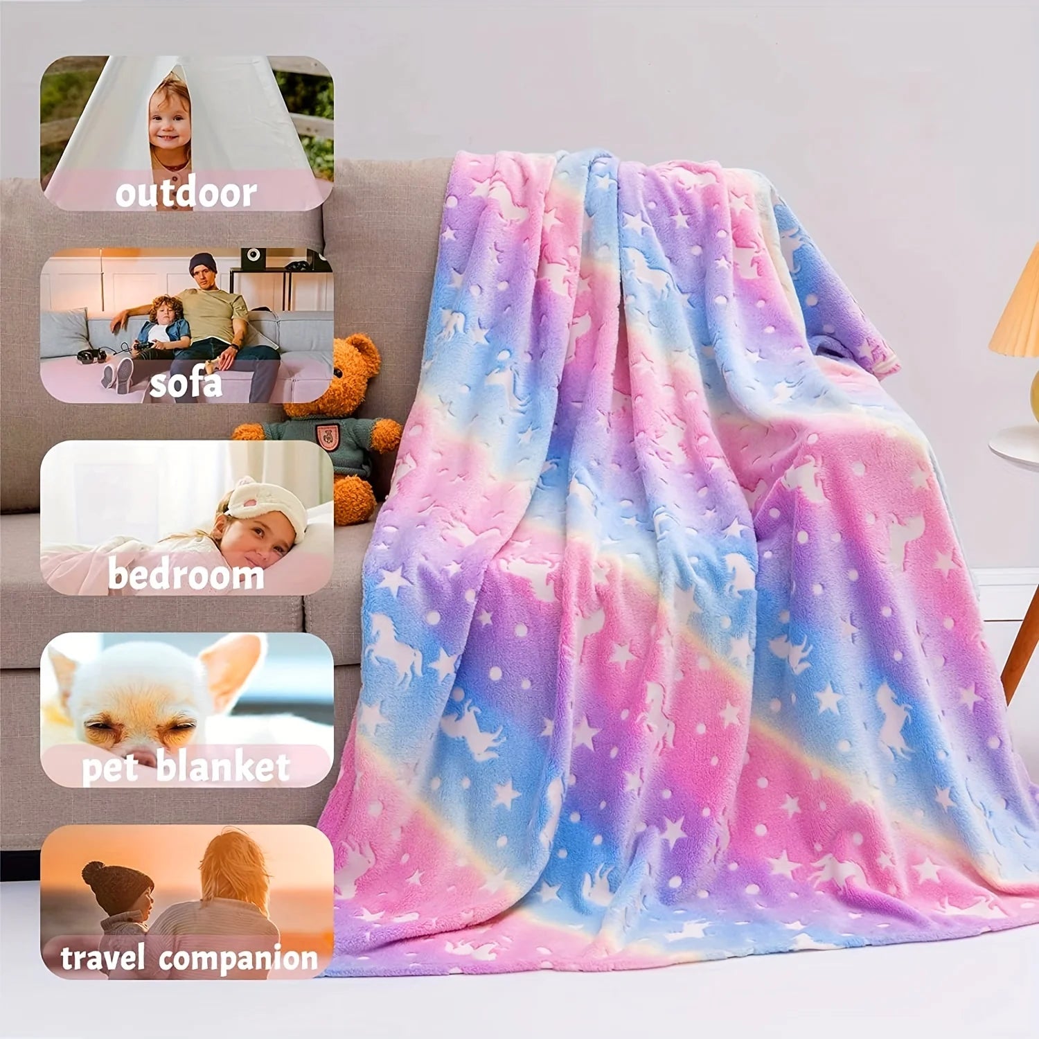 Soft Glow-in-the-Dark Cartoon Design Blanket for Kids