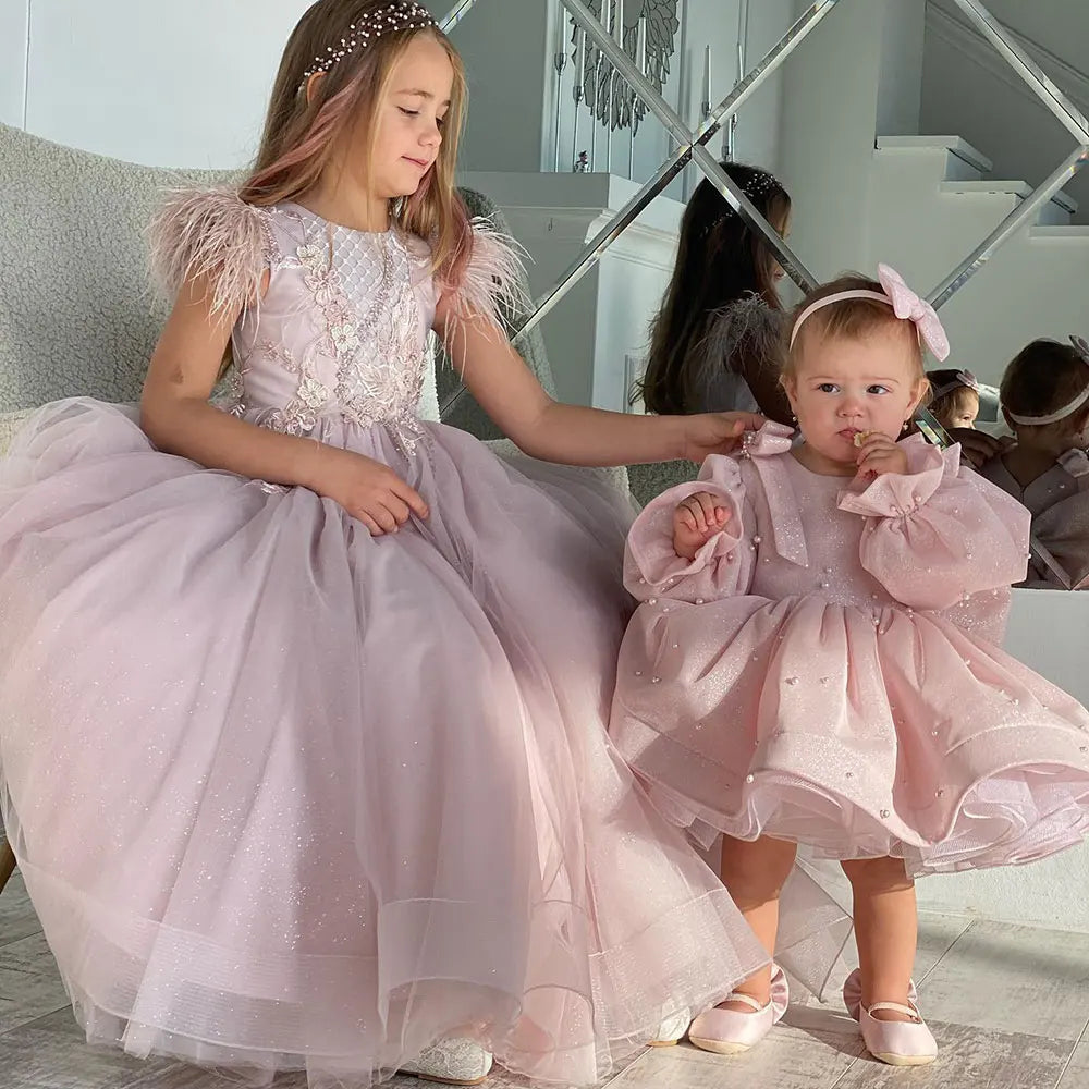 Baby/Kids Girls Pink Shining Pearls Design Ball Gown/Party Dress childrensterritory