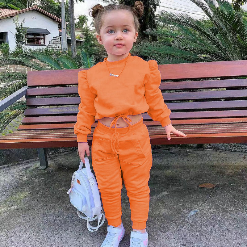 Kids Girl Long Sleeve Crop Top and Pant Clothing Sets for Spring childrensterritory