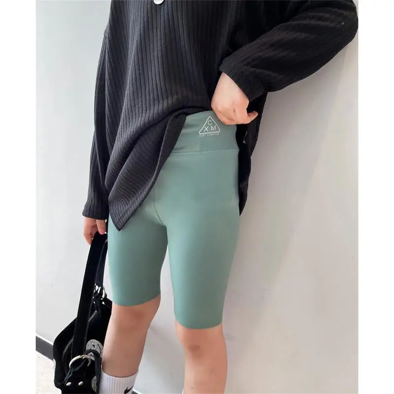 Kids Girls Skinny Solid Half Capris Sports Cropped Trousers childrensterritory
