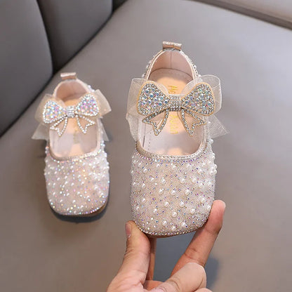 Single Pearl Shallow Kids Girls Bowknot Shoes
