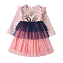 Cartoon Print Long Sleeve Girls Sequined Princess Dresses childrensterritory