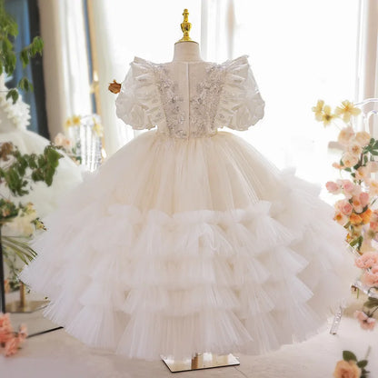 Elegant Sequined Sparkling Tulle Tiered Ball Dress for Young Girls