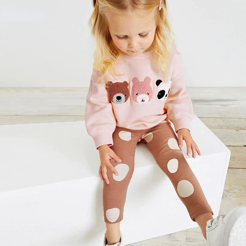 Kids Girls Soft Warm Cartoon Print Top and Printed Pant Set childrensterritory