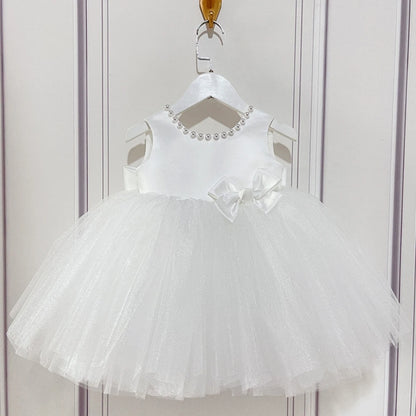 Puffy Tulle Pearls Design Charming Ball Gown for Little Girls childrensterritory