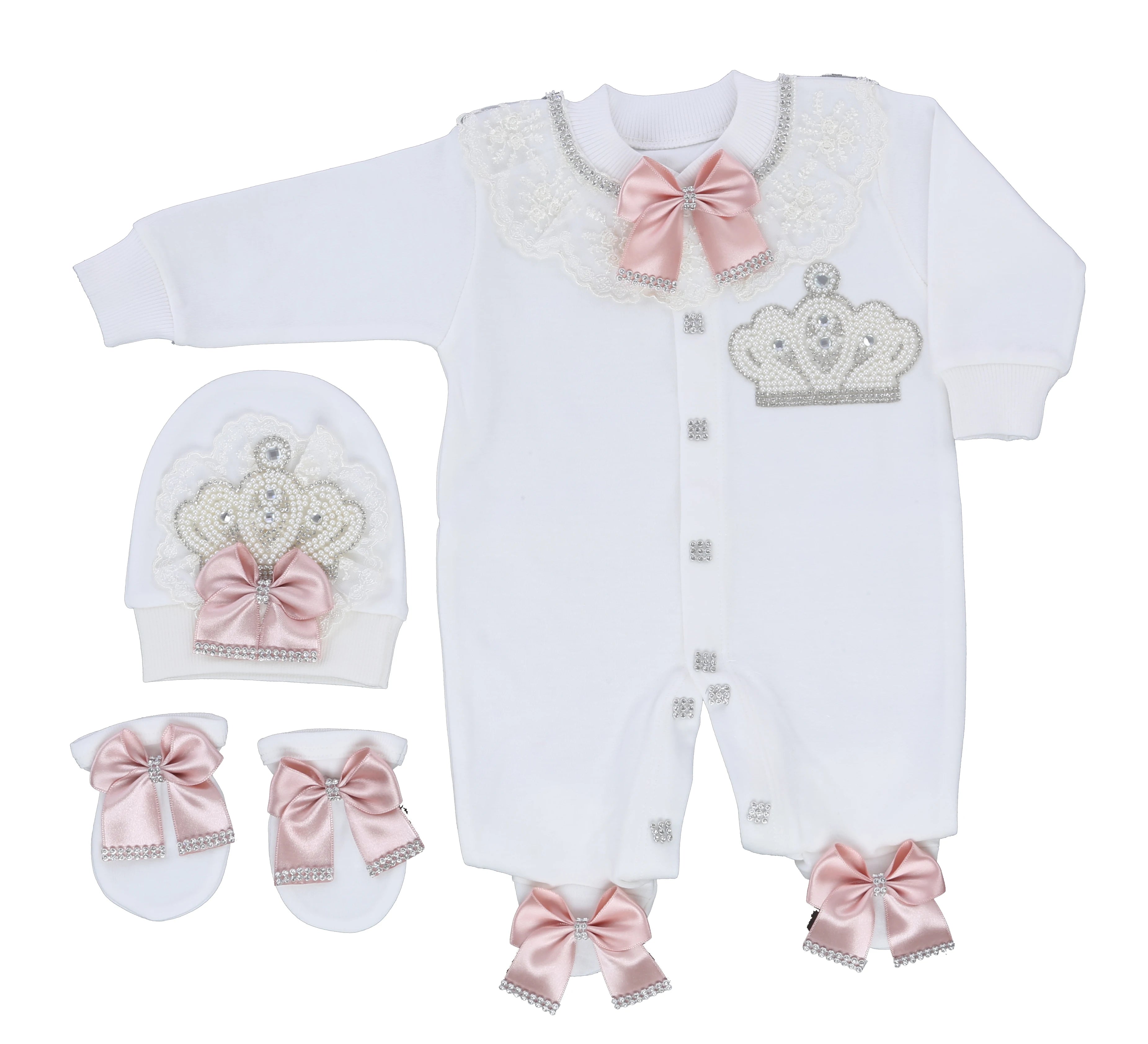 3pcs Pearly Crown Personalised Name Onesie for Newborn Babies childrensterritory