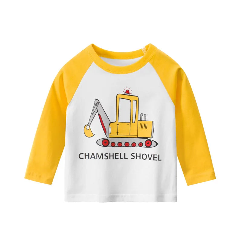 Cartoon Excavator Print Kids Boys Cotton T-shirts