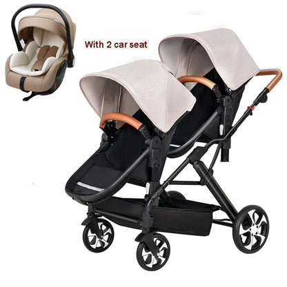 Foldable 3-in-1 Double Baby Stroller with Car Seat childrensterritory