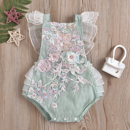 Baby Girls Cute Flower Lace Design Sleeveless Rompers childrensterritory